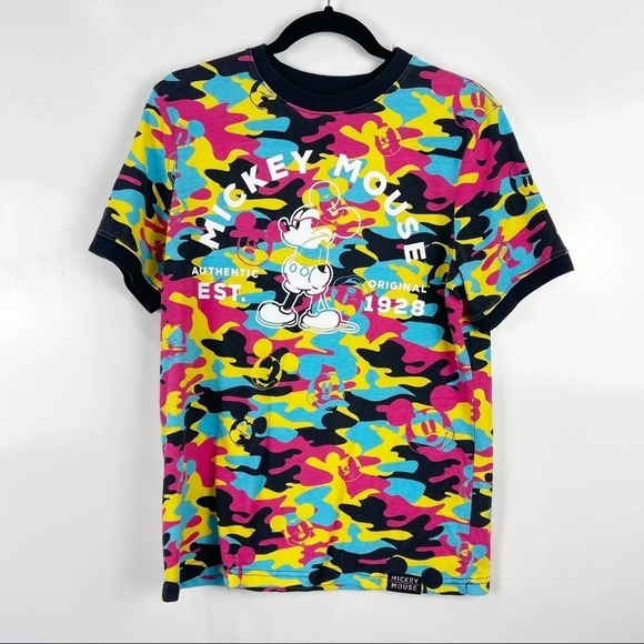 Disney Parks Mickey Mouse Graphic Crewneck Short Sleeve Ringer Tee Size Small - Picture 1 of 7